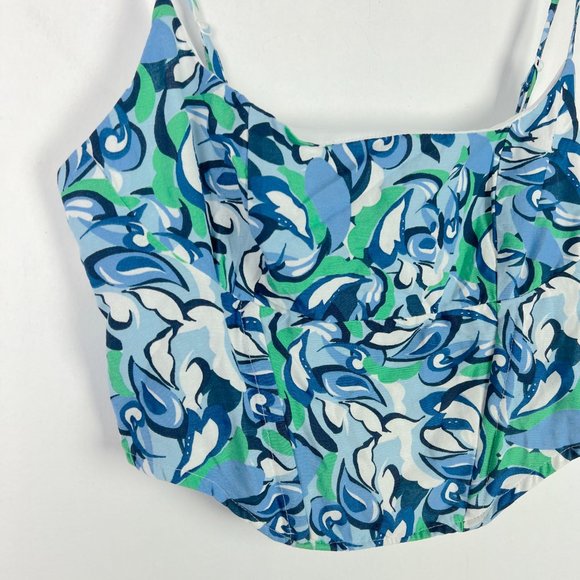NWT Midnight Sky Floral Linen Blend Bustier Crop Top Blue Green Size Large L NEW - Picture 2 of 9